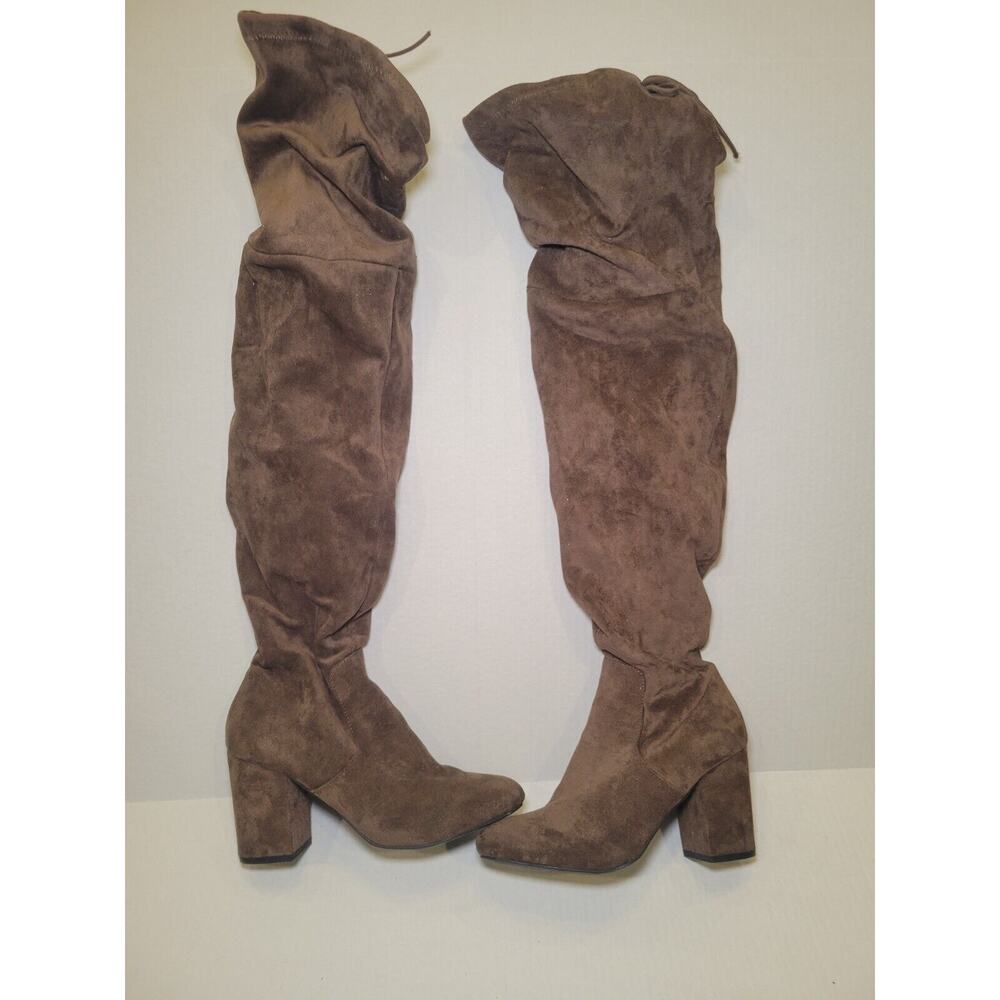 Women’s Ladies Knee High Boots Size 38 (7 US) Brown Suede Block Heel